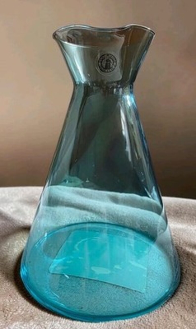 Vintage MCM Ikea Carafe By Anne Nilsson Hand Blown Blue Glass Pitcher